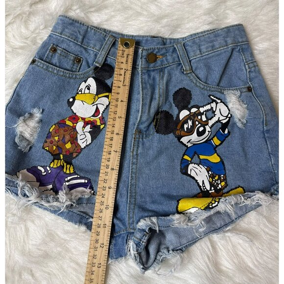 Mickey Mouse Disney Theme Denim Cut Off High Rise Shorts Women's Small - Picture 6 of 7